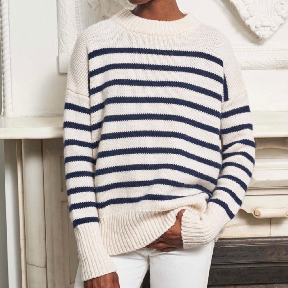 La Ligne Marin Sweater, Cream/Navy, Small, NWT